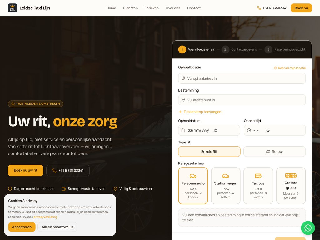 Voorbeeldwebsite Leidse Taxi Lijn