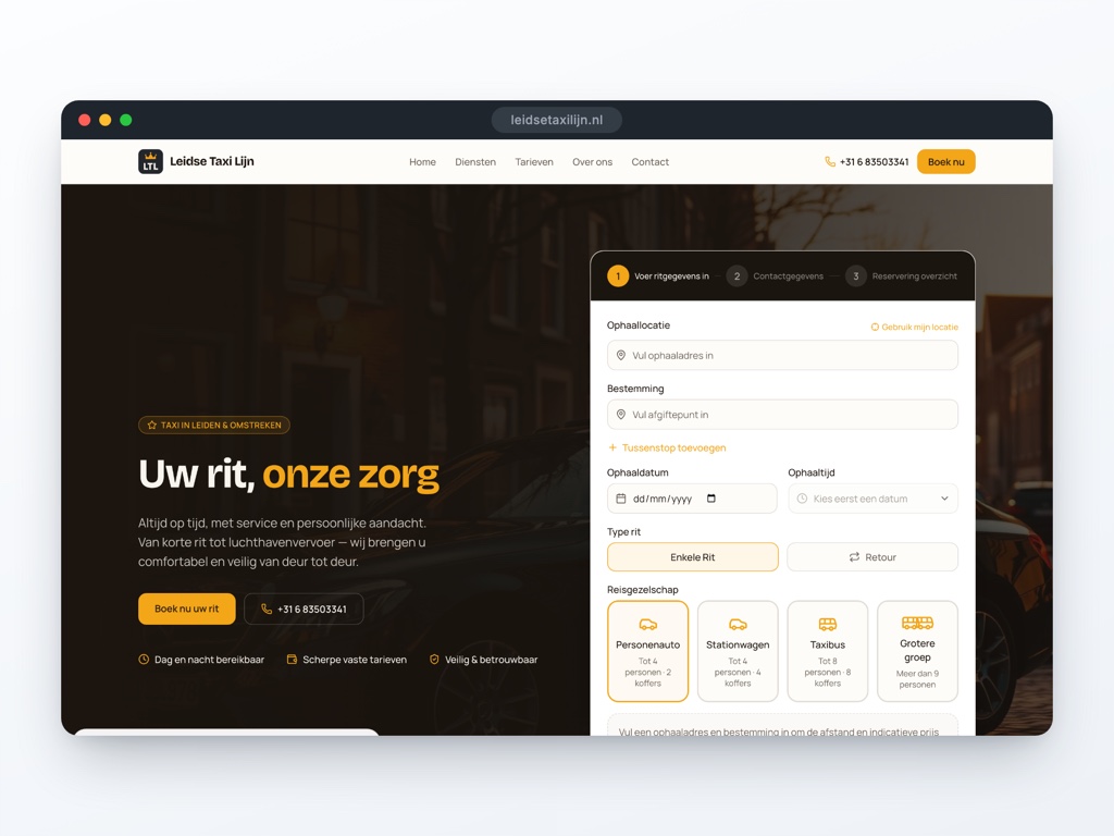 Voorbeeldwebsite Leidse Taxi Lijn